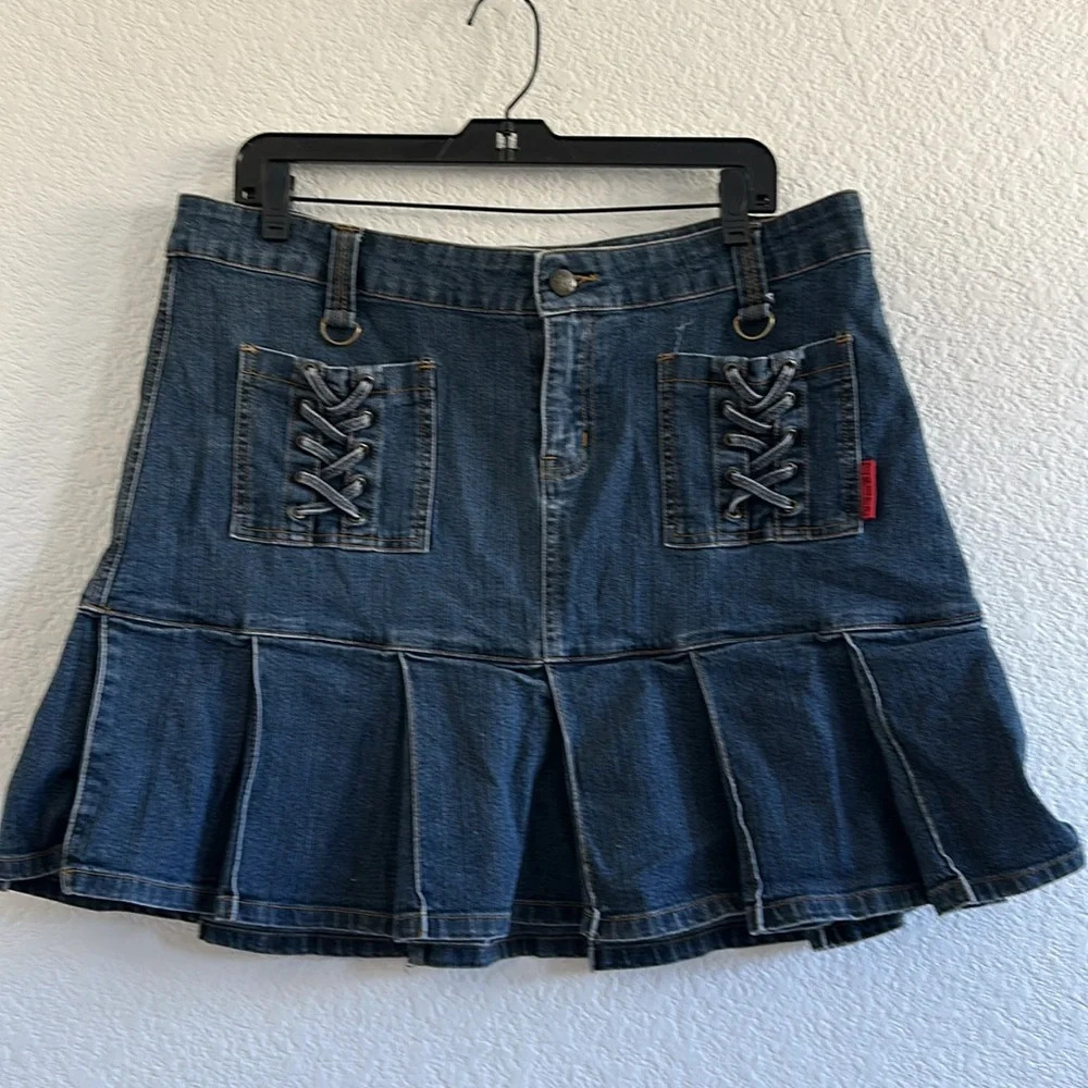 TRIPP NYC Y2K Pleated Denim Mini Skirt